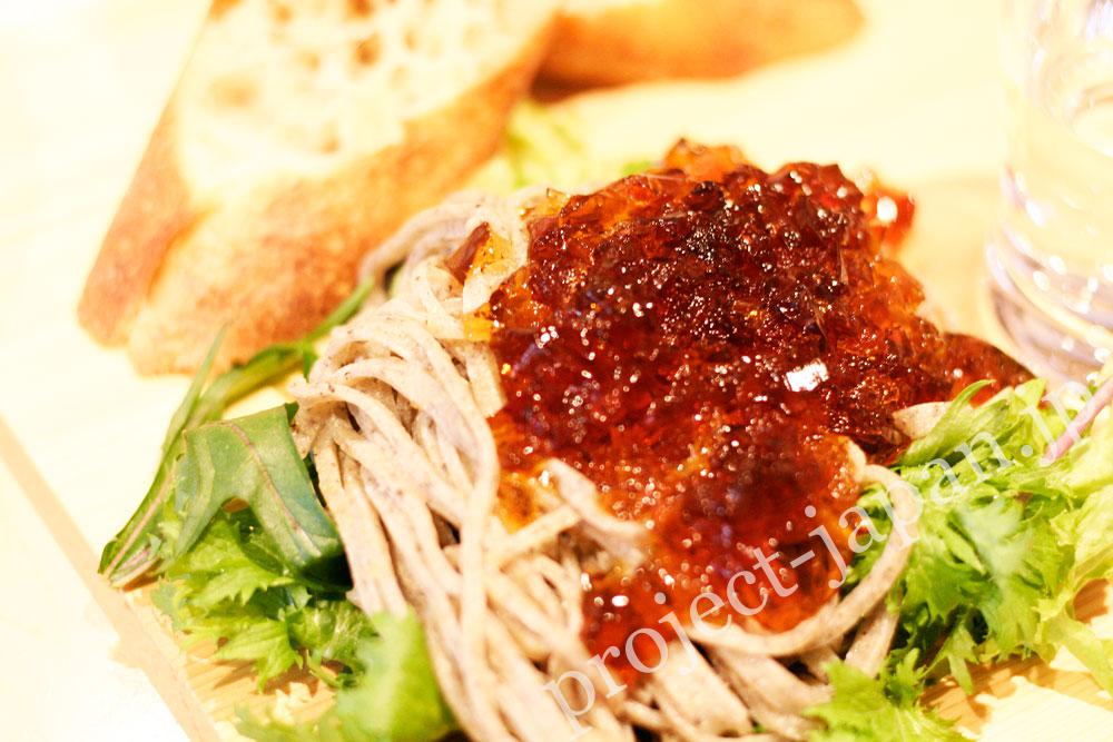 Soba (buckwheat) made in Takayama village with salad and jelly of soba sauce